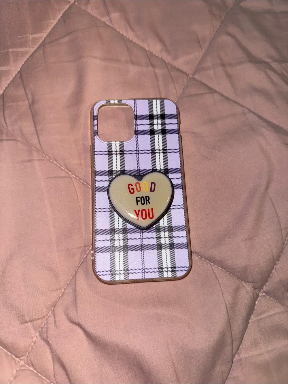 Purple Plaid Phone Case with Heart Grip - Good For You